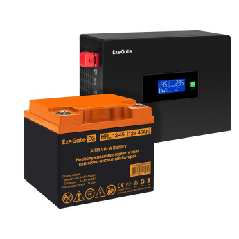Комплект ИБП EXEGATE IDEALSINE SR-1000.LCD.2SH + батарея 45Aч, 1 шт